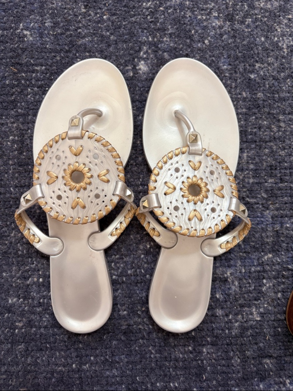 Jack Rogers jelly Silver Sandals with Gold Accents